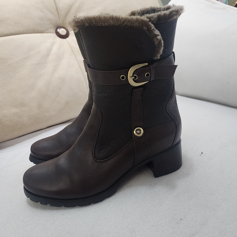 Blondo Dark Brown Fur-Trim Buckle Ankle Boots - Picture 2 of 13